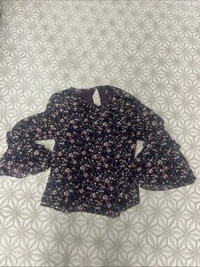 Nordstrom Navy Floral Ruffle-Sleeve Blouse